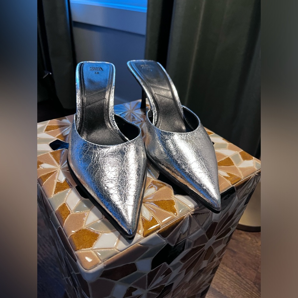 Zara silver mule
